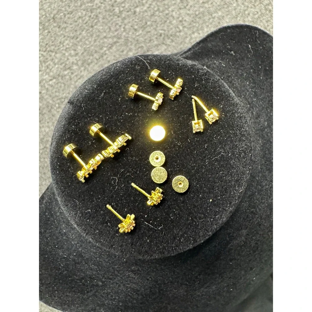 gold tone stud screw back earrings mix lot multiple pairs lobe 4 pairs